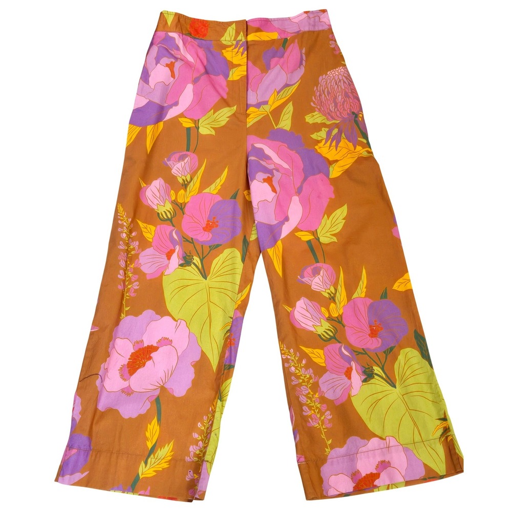 Women's Farm Rio Medium Tropical Floral Wide Leg Cropped Pants Boho Resort